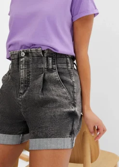 bonprix Bekleidung·Outdoorbekleidung|Bekleidung·Shirts & Tops^Paperbag Jeans-Shorts schwarz denim
