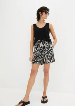 bonprix Bekleidung·Outdoorbekleidung|Bekleidung·Kleider^Paperbag Shorts mit Schnürung schwarz/natur zebra bedruckt