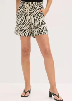 bonprix Nachhaltigere Materialien|Hosen^Paperbag Shorts mit Schnürung natur/schwarz zebra bedruckt