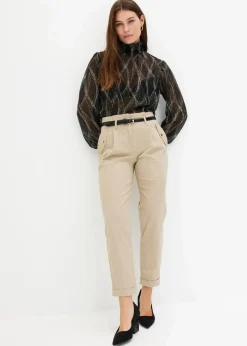 bonprix Bekleidung·Kleider|Hosen^Paperbag Twillhose aus Baumwolle sand