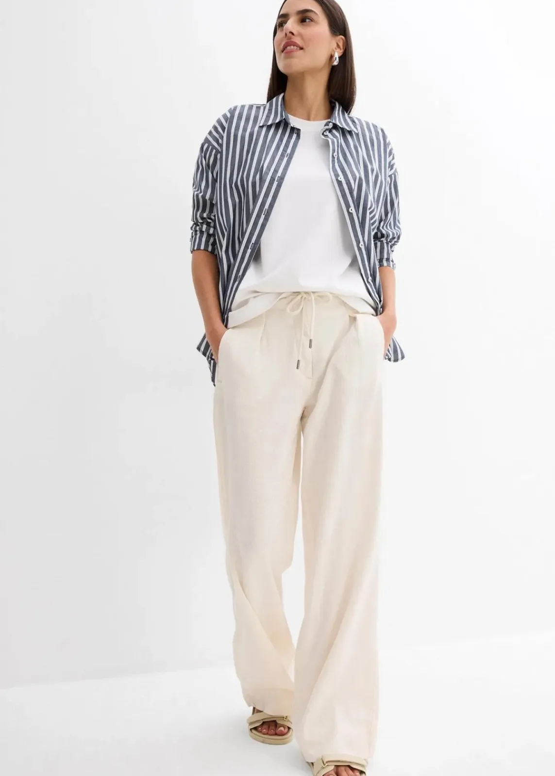 bonprix Bekleidung·Kleider|Hosen^Paperbag-Hose aus luftigem Leinen-Mix naturbeige