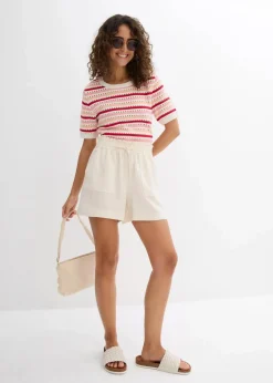 bonprix Hosen|Shorts^Paperbag-Shorts aus fließendem Lyocell-Mix cremeweiß