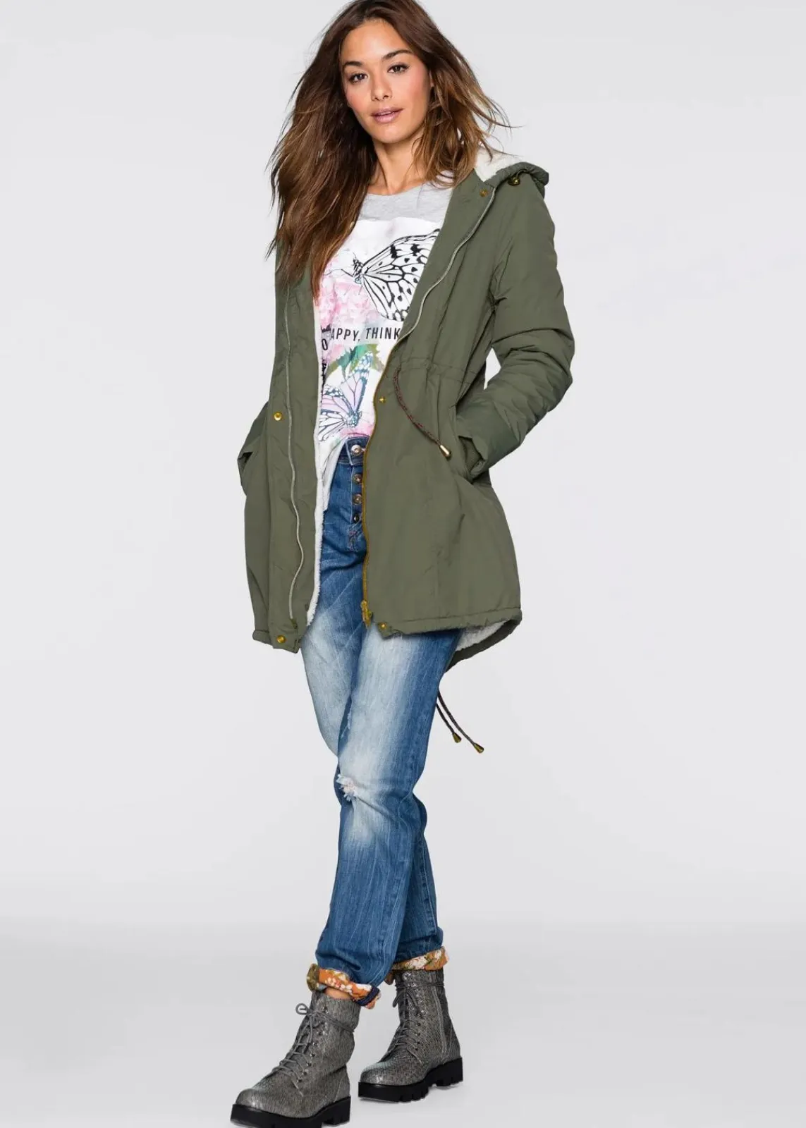 bonprix Bekleidung·Hosen|Jacken & Mäntel^Parka mit Teddy-Futter oliv