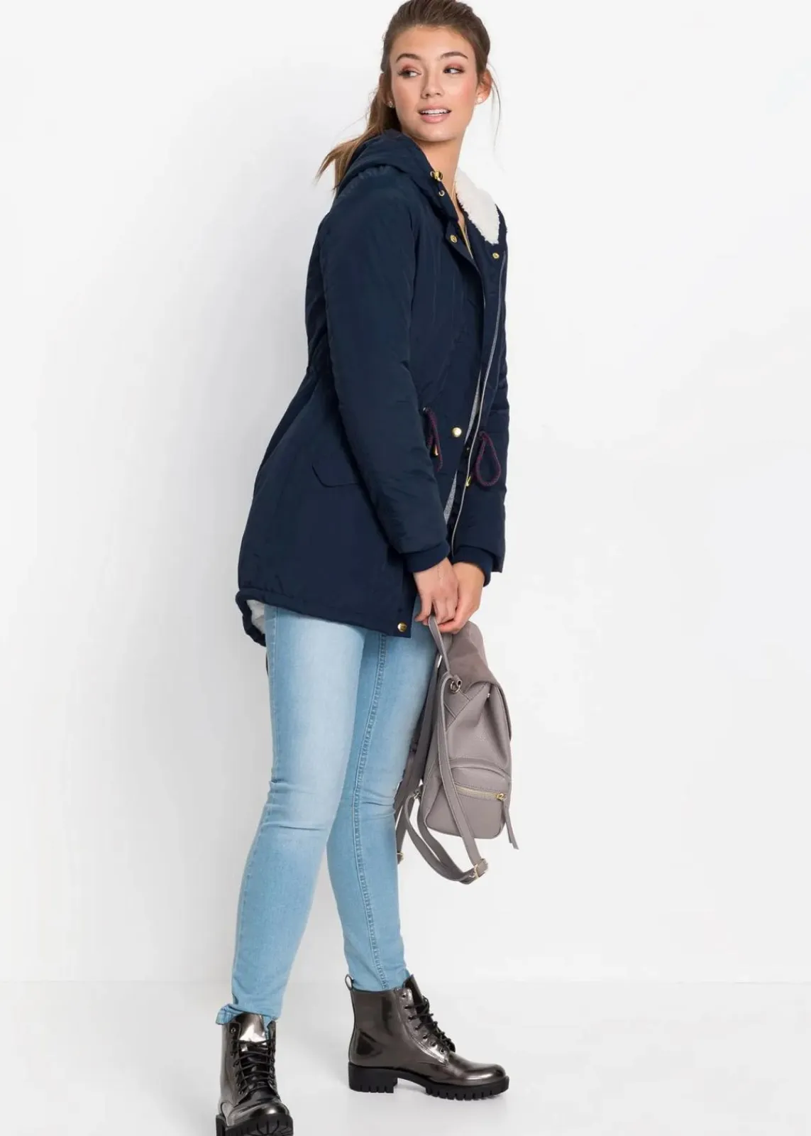 bonprix Jacken & Mäntel|Bekleidung·Hosen^Parka mit Teddy-Futter dunkelblau