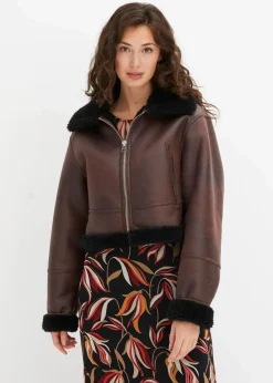 bonprix Jacken & Mäntel^Pilotenjacke aus Lammfellimitat terrabraun