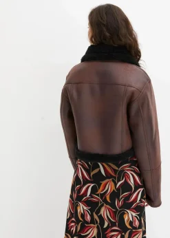 bonprix Jacken & Mäntel^Pilotenjacke aus Lammfellimitat terrabraun