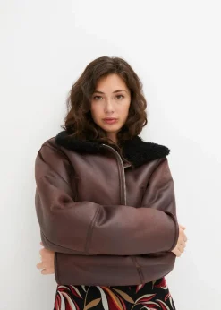 bonprix Jacken & Mäntel^Pilotenjacke aus Lammfellimitat terrabraun