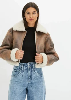 bonprix Jacken & Mäntel^Pilotenjacke aus Lammfellimitat camel