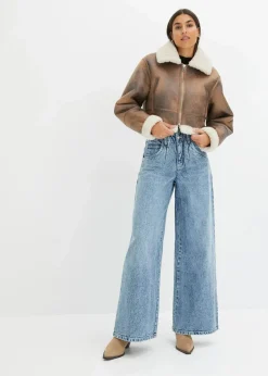 bonprix Jacken & Mäntel^Pilotenjacke aus Lammfellimitat camel