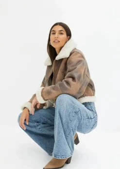 bonprix Jacken & Mäntel^Pilotenjacke aus Lammfellimitat camel