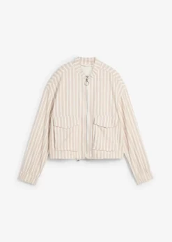 bonprix Jacken & Mäntel^Pilotenjacke in Leinenoptik mandelbeige/wollweiß gestreift