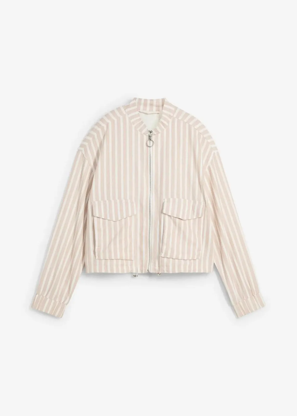 bonprix Jacken & Mäntel^Pilotenjacke in Leinenoptik mandelbeige/wollweiß gestreift