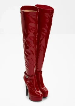 bonprix Schuhe & Accessoires In Spezialgrößen·Schuhe In Übergröße|Stiefel^Plateau Overknee Stiefel salsarot