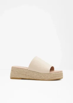 bonprix Sommerschuhe^Plateau-Pantoletten in Bast-Optik beige