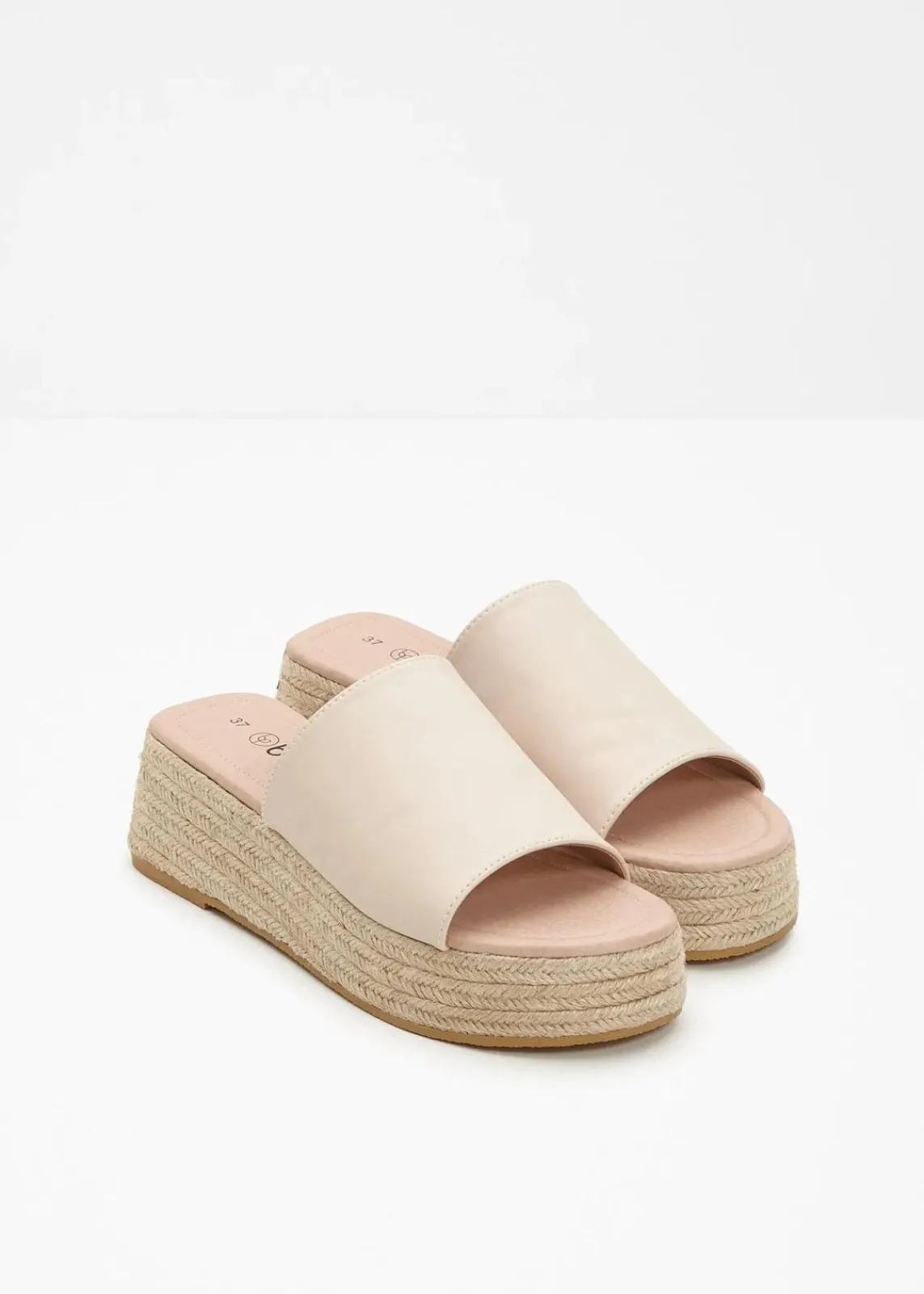 bonprix Sommerschuhe^Plateau-Pantoletten in Bast-Optik beige
