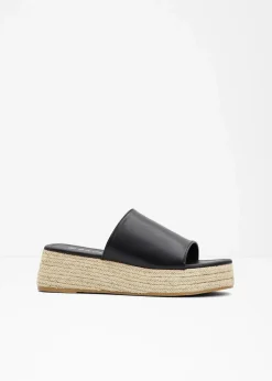 bonprix Sommerschuhe^Plateau-Pantoletten in Bast-Optik schwarz