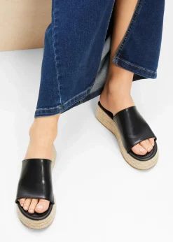 bonprix Sommerschuhe^Plateau-Pantoletten in Bast-Optik schwarz