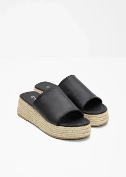 bonprix Sommerschuhe^Plateau-Pantoletten in Bast-Optik schwarz