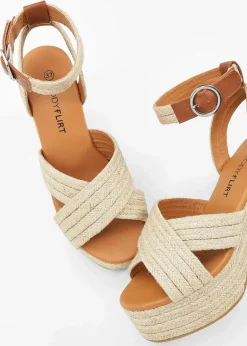 bonprix Sommerschuhe^Plateau-Sandaletten in Bast-Optik natur/cognac