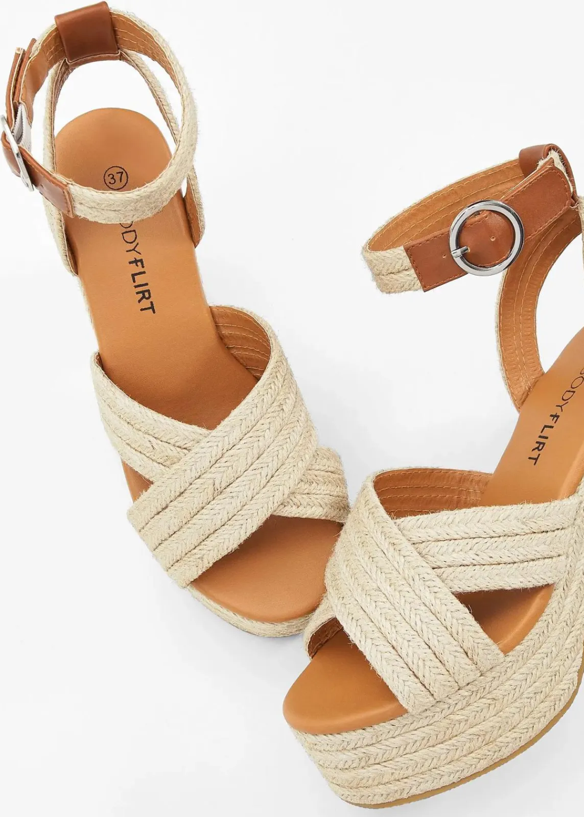 bonprix Sommerschuhe^Plateau-Sandaletten in Bast-Optik natur/cognac