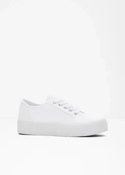 bonprix Sneaker|Schuhe & Accessoires In Spezialgrößen·Schuhe In Übergröße^Plateau-Sneaker aus Baumwoll-Canvas weiß