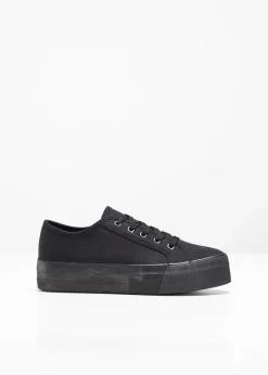 bonprix Schuhe & Accessoires In Spezialgrößen·Schuhe In Übergröße|Sneaker^Plateau-Sneaker aus Baumwoll-Canvas schwarz