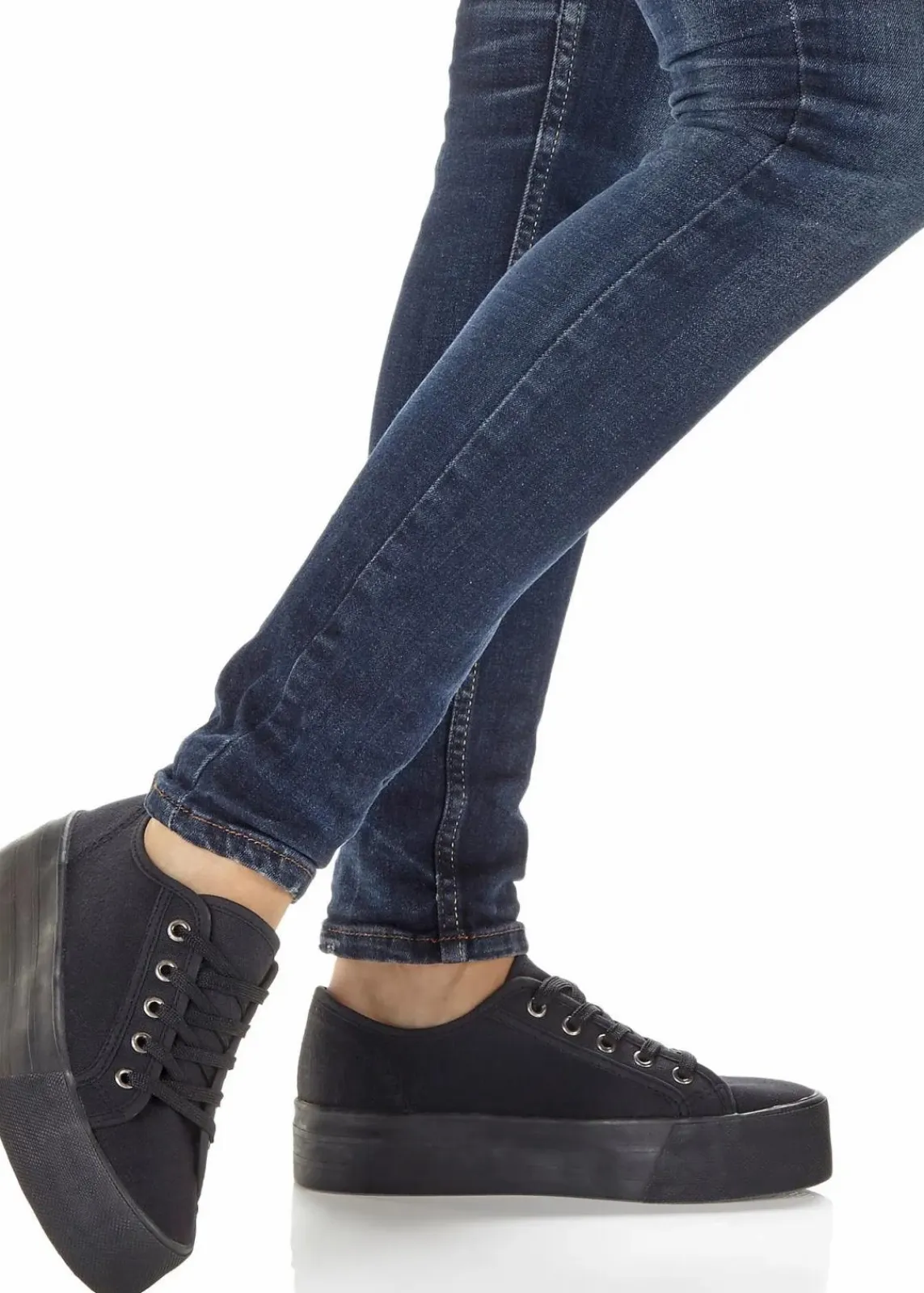 bonprix Schuhe & Accessoires In Spezialgrößen·Schuhe In Übergröße|Sneaker^Plateau-Sneaker aus Baumwoll-Canvas schwarz
