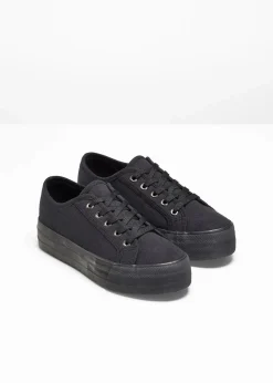bonprix Schuhe & Accessoires In Spezialgrößen·Schuhe In Übergröße|Sneaker^Plateau-Sneaker aus Baumwoll-Canvas schwarz