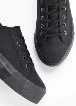 bonprix Schuhe & Accessoires In Spezialgrößen·Schuhe In Übergröße|Sneaker^Plateau-Sneaker aus Baumwoll-Canvas schwarz