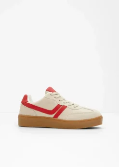 bonprix Sneaker^Plateau-Sneaker im Retrolook hellsand/rot