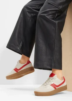 bonprix Sneaker^Plateau-Sneaker im Retrolook hellsand/rot