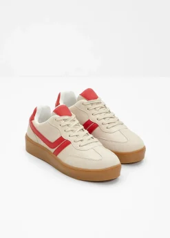 bonprix Sneaker^Plateau-Sneaker im Retrolook hellsand/rot