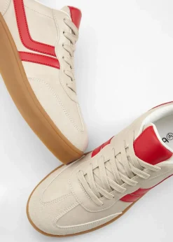 bonprix Sneaker^Plateau-Sneaker im Retrolook hellsand/rot
