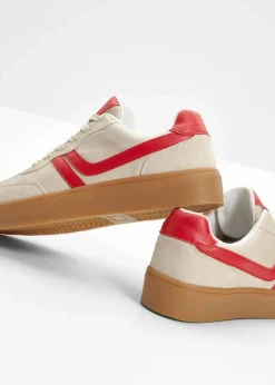 bonprix Sneaker^Plateau-Sneaker im Retrolook hellsand/rot