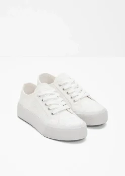 bonprix Sneaker^Plateau-Sneaker mit Lochstickerei weiß