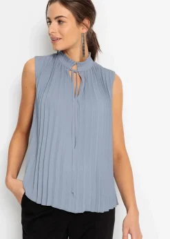 bonprix Bekleidung·Jacken & Mäntel|Blusen & Tuniken^Plissee-Blusentop rauchblau