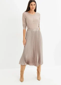 bonprix Bekleidung·Sportbekleidung|Nachhaltigere Materialien^Plissée-Rock aus feinem Satin naturstein