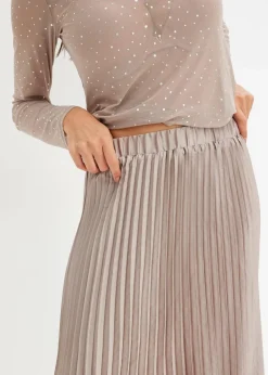 bonprix Bekleidung·Sportbekleidung|Nachhaltigere Materialien^Plissée-Rock aus feinem Satin naturstein
