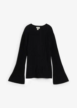 bonprix Strickmode|Pullover & Strickjacken^Plissierter Feinstrickpullover aus Viskose-Mix schwarz