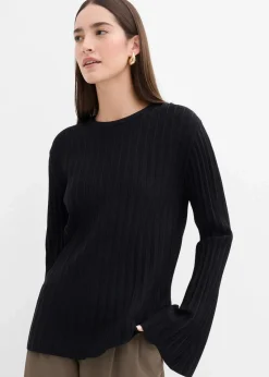 bonprix Strickmode|Pullover & Strickjacken^Plissierter Feinstrickpullover aus Viskose-Mix schwarz