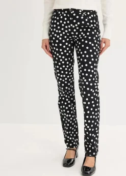 bonprix Bekleidung·Kleider|Hosen^5-Pocket-Stretch-Hose schwarz/wollweiß gepunktet