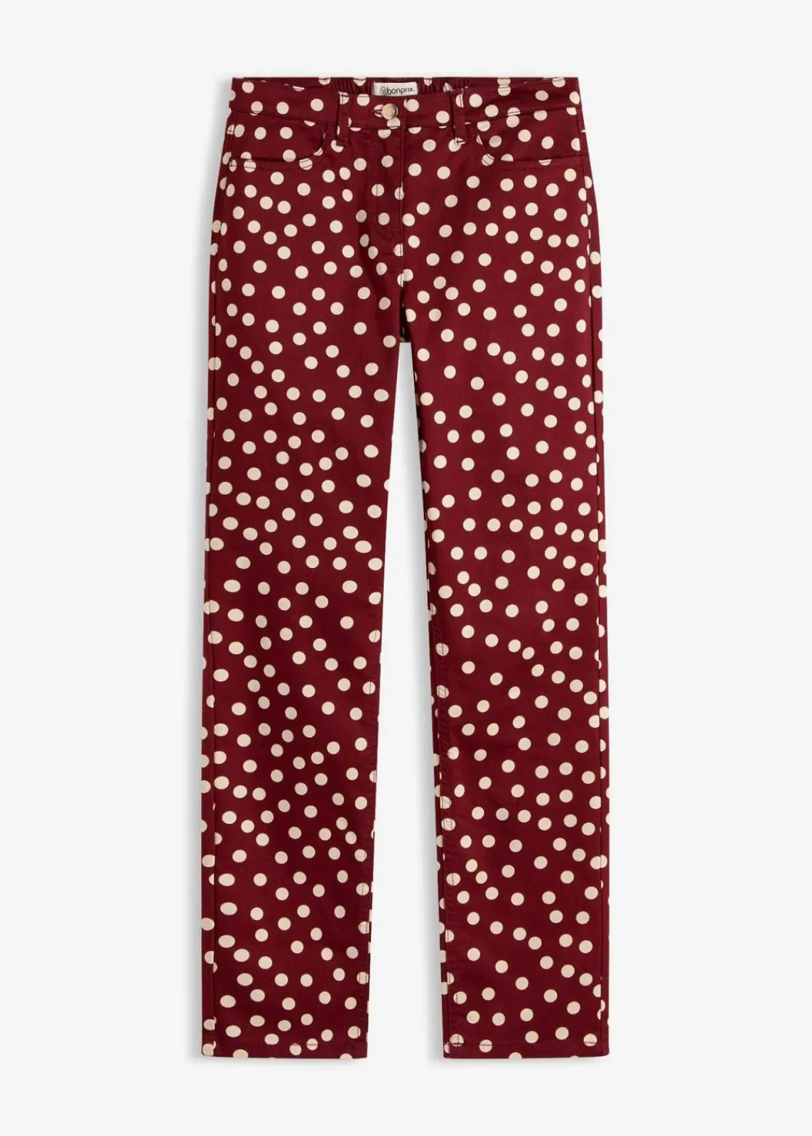 bonprix Hosen|Bekleidung·Kleider^5-Pocket-Stretch-Hose rubinrot/hellsand gepunktet