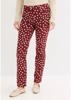 bonprix Hosen|Bekleidung·Kleider^5-Pocket-Stretch-Hose rubinrot/hellsand gepunktet