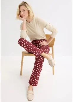 bonprix Hosen|Bekleidung·Kleider^5-Pocket-Stretch-Hose rubinrot/hellsand gepunktet