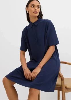 bonprix Bekleidung·Pullover & Strickjacken|Kleider^Polokleid aus reiner Baumwolle dunkelblau