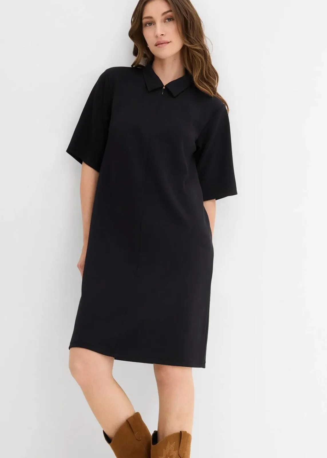 bonprix Kleider|Bekleidung·Pullover & Strickjacken^Polokleid aus softem Scuba schwarz