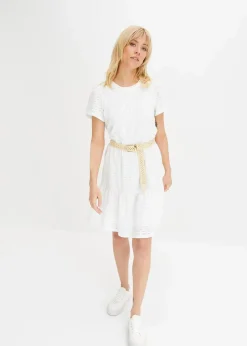 bonprix Bekleidung·Pullover & Strickjacken|Kleider^Polokleid mit Lochstickerei weiß
