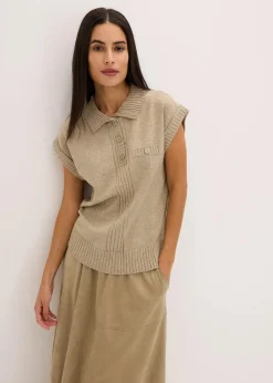 bonprix Pullover & Strickjacken|Strickmode^Polo-Pullover mit Baumwolle helloliv meliert
