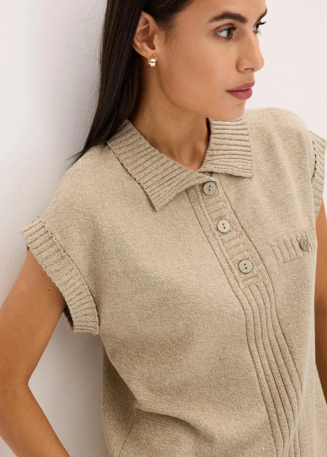 bonprix Pullover & Strickjacken|Strickmode^Polo-Pullover mit Baumwolle helloliv meliert