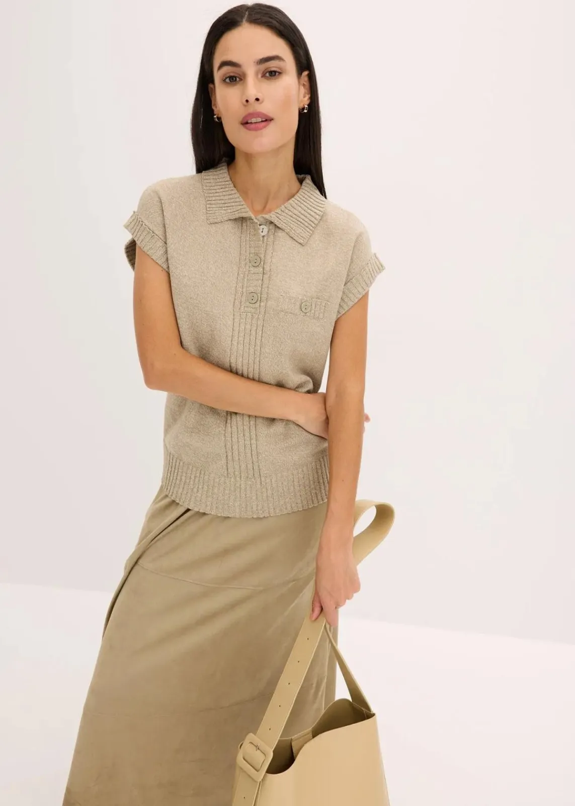 bonprix Pullover & Strickjacken|Strickmode^Polo-Pullover mit Baumwolle helloliv meliert